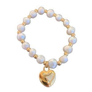 Genuine Freshwater Pearl Bracelet with Golden Heart Charm